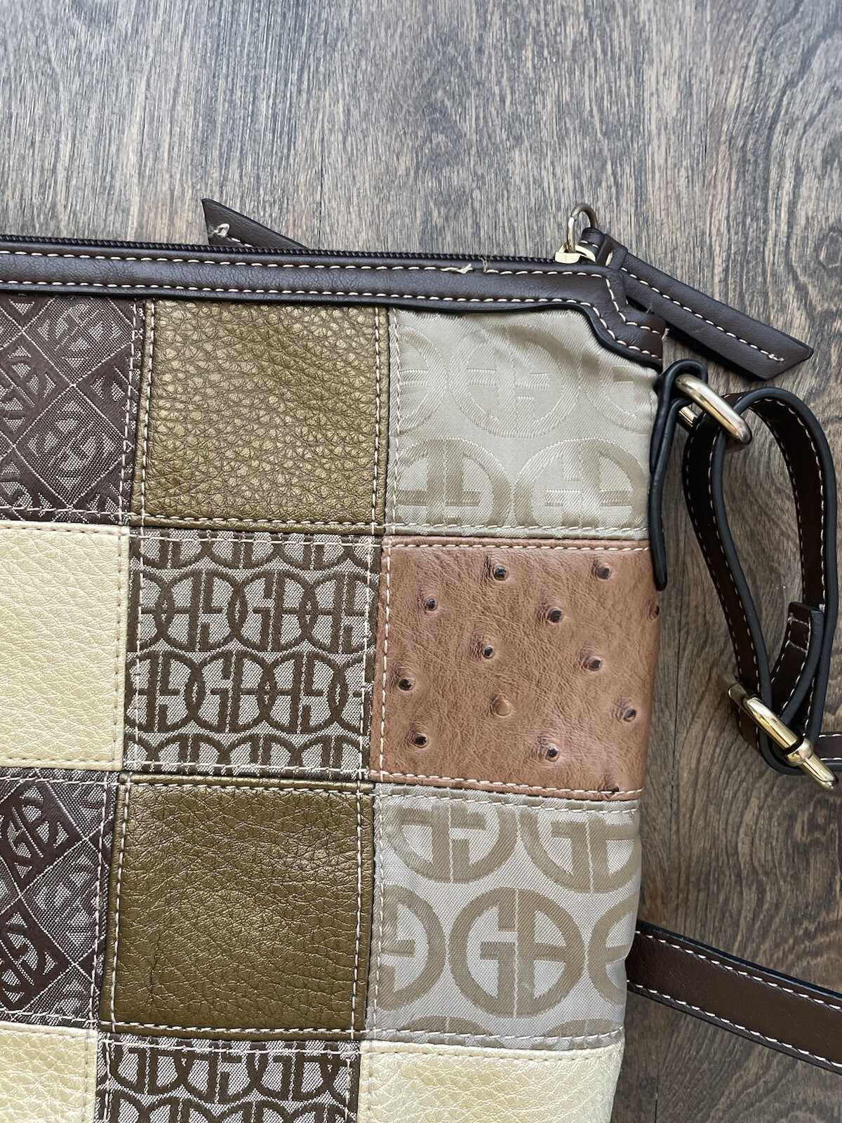 GIANI BERNINI Leather Canvas Logo Patchwork Cross… - image 12