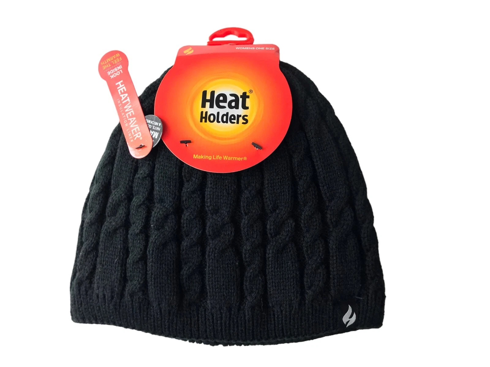 New NWT Beanie Knit Hat Cap Fleece-Lined Black. Thick. Heat Holders