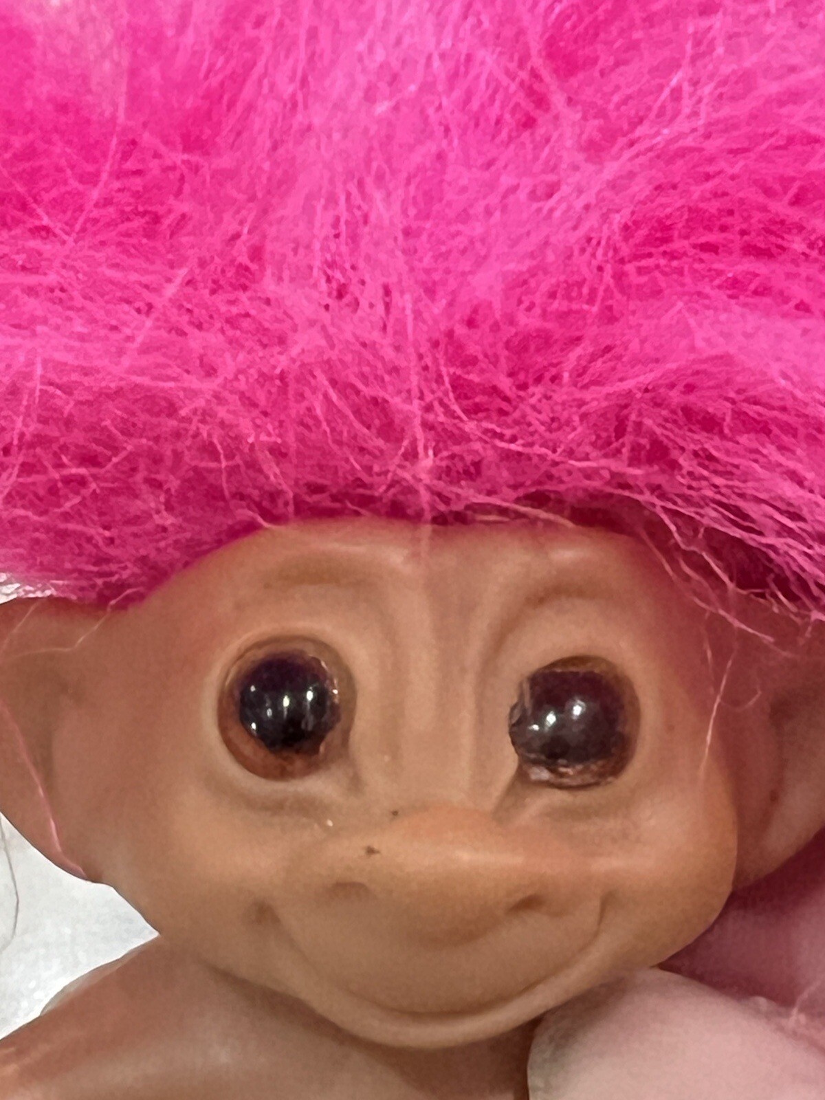 Vintage Wishnik Troll Doll, Uneeda, Double Horseshoe, Pink Hair, 3" Troll