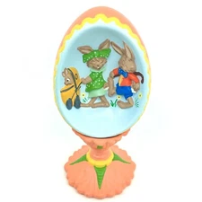 VTG 1978 Byron Molds Pedestal Diorama 7" Egg Easter Bunny Family Chick Kitsch