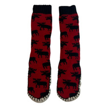 Lazy Slipper Socks Stockings Womens Red One Size Christmas Reindeer Feet Warmers