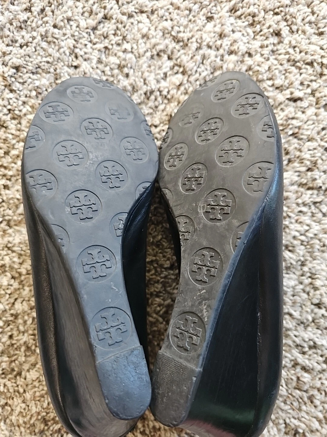 Tory Burch décolleté donna logo punta chiusa slip on zeppa nere taglia 7M *così come sono* GWSB