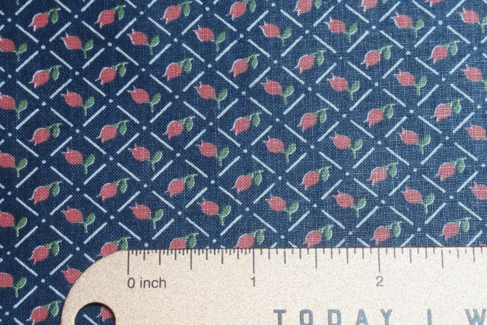 Concord Fabrics Poly Cotton FAT QUARTER Pink Tulip Flowers Navy Blue Diamonds - Image 2 of 4