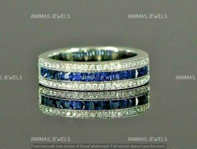 2Ct Princess Cut Lab-Created Blue Sapphire Wedding Ring Real 925 Sterling Silver