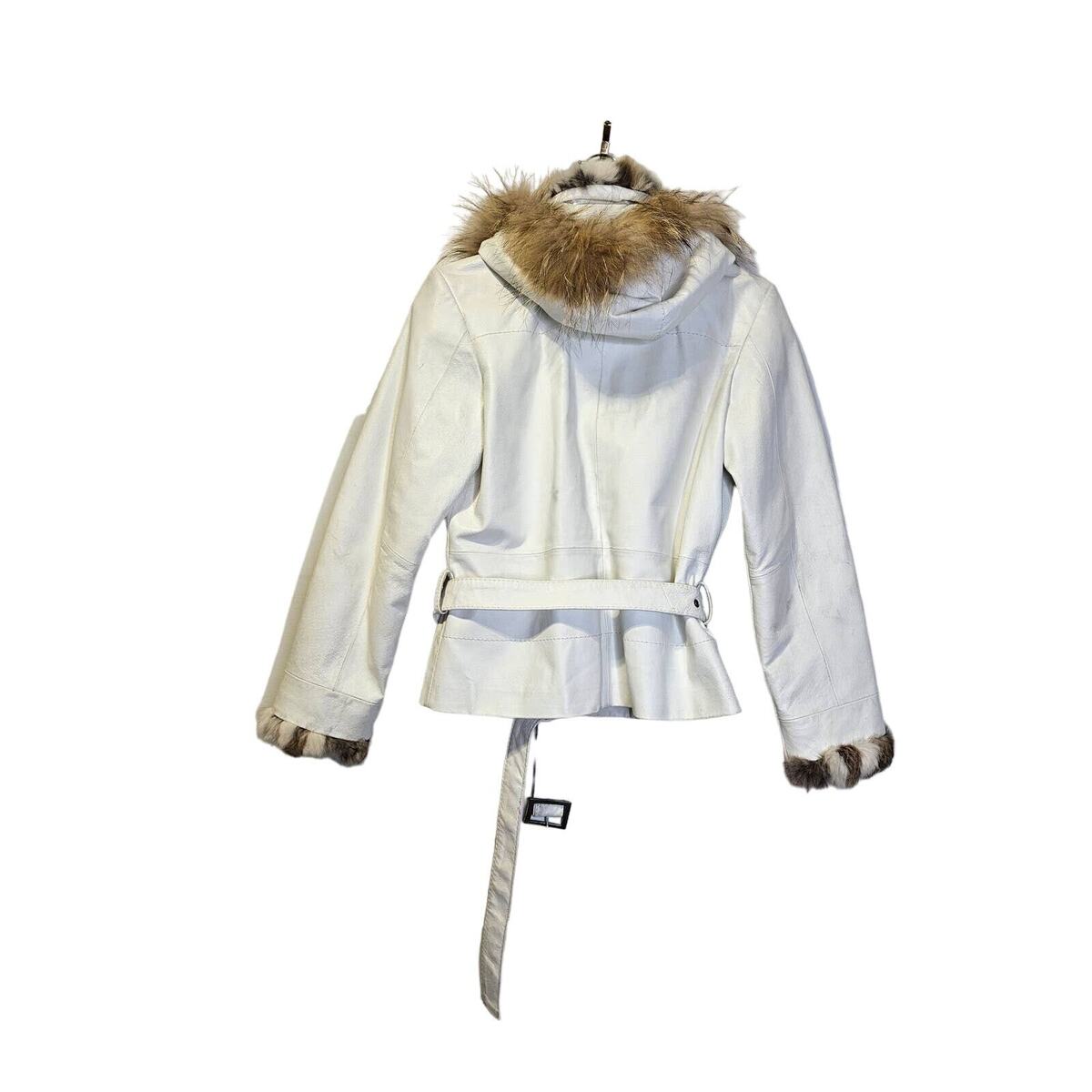 Vintage Y2K Black Rivet S White Leather Faux Fur Hood Belted Vintage Y2K Black Rivet S White Leather Faux Fur Hood Belted