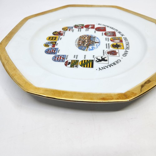 Placa decorativa de vidrio Alemania Bockling Deutschland 10" octágono adorno dorado Schweinfurt - Imagen 6 de 13