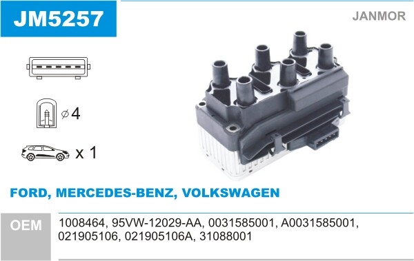 Janmor ZüNdspule ZüNdmodul FüR VW Transporter IV Bus 2.8 VR6 Golf III 2.9-image