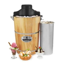 Elite Gourmet Old Fashioned 6 Quart Vintage Wood Bucket Electric Ice Cream Maker