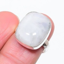 Rainbow Moonstone Gemstone Handmade 925 Sterling Silver Jewelry Ring Size 7 US 