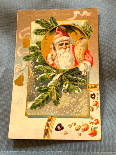 Vintage Used 1906 Embossed Gilded Christmas Postcard Santa - 第 1/3 張圖片