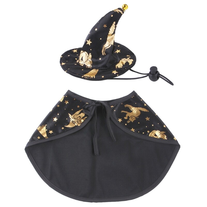 Adorable Pet Halloween Costume Cape with Wizard Hat for Puppies  