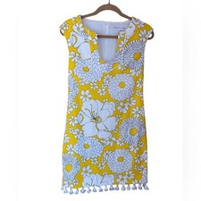 Trina Turk Always Sunny yellow floral retro shirt dress size 2