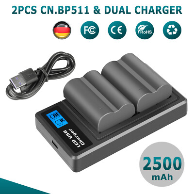 2× 2.5AH BP-511 Akku & Ladegerät Für Canon BP-511A EOS 5D 50D 10D 20D 300D MV30 