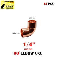 [12-Pack] 1/4" Copper 90-Degree Elbow Fitting CxC, Certified Lead Free