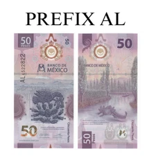 50 PESOS BILL MEXICO AXOLOTL UNCIRCULATED PREFIX AL - IBNS NOTE OF THE YEAR