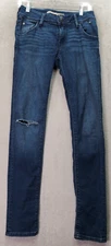 Hudson Jeans Women Sz 25 Blue Denim Ripped Cotton Pocket Straight Leg Two Button
