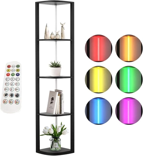 Corner Shelf with RGB Light 5-Tier Corner Bookshelf Floor Lamp Display Shelf - Picture 3 of 10