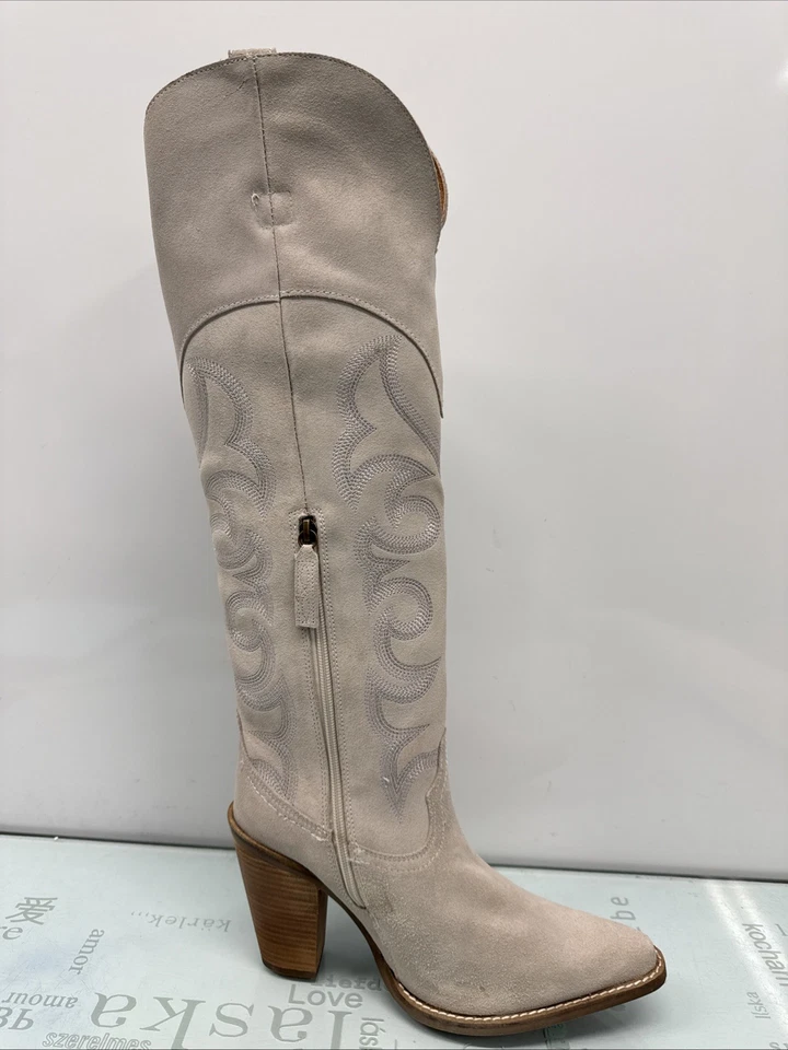 Botas ocidentais femininas Dingo DI2190 Primadonna camurça cinza claro alta 10. Usado. - Imagem 2 de 4
