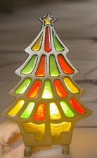 VTG 1983 Tiffany Style Stained Glass Christmas Tree Votive X Mas Candle Holder