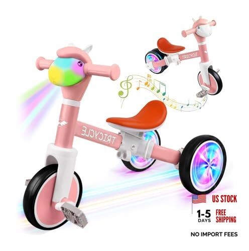 Toddler Balance Bike with Light Wheels & Music Front, Tricyc