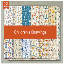Chirldren's Drawings - Craft Paper - 12 Sheets - 6"x6" - 160gsm - Scrapbooking