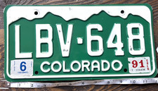 License Plate, Colorado, 1991, Passenger, LBV - 648