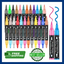 24 COLORS DUAL TIP ACRYLIC PAINT MARKER PENS SET Painting Canvas Art Supplies
