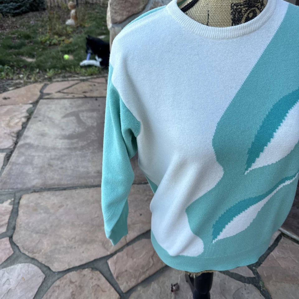 Suéter 100% Lana de Cordero Aqua Como Nuevo Retro Damas Años 80 Talla M/L Hecho en Escocia Foto 4 de 4