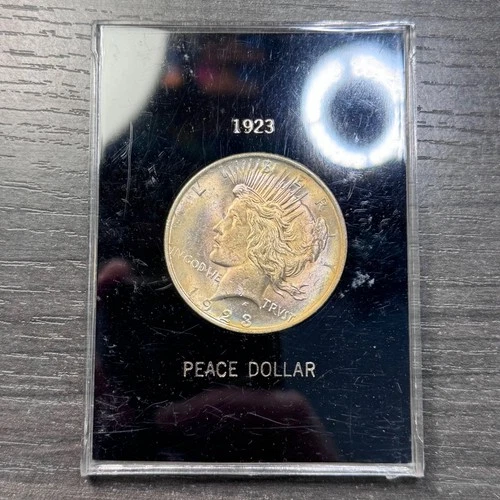 1923 $1 Peace Silver Dollar, Capital Holder, Rainbow Toned UNC