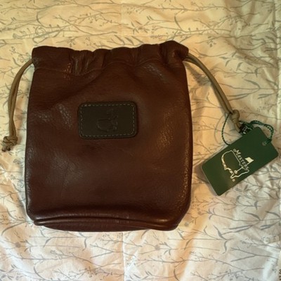 Masters Leather Golf Accessory Bag Brown Drawstring Closure Zippered Pocket