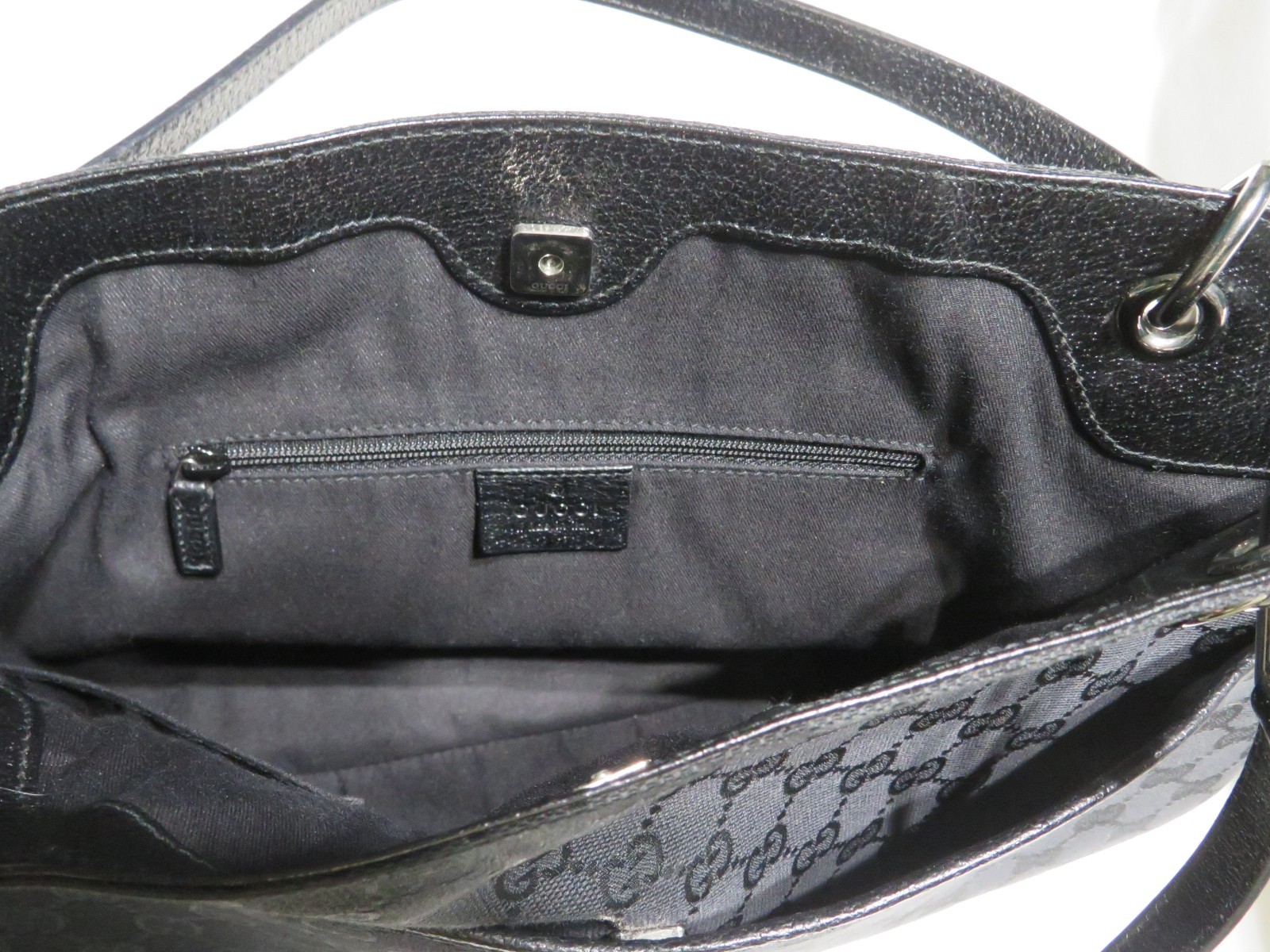 Authentic GUCCI Eclipse Black Canvas Leather Hand… - image 6