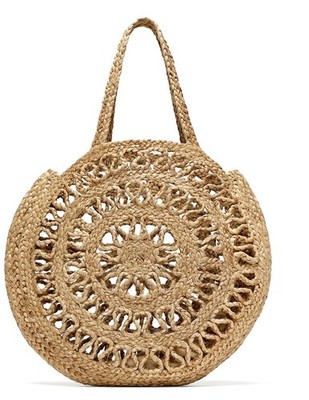 ZARA Round Shopper Bag BRAIDED JUTE Natural CUTOUT Tote XL HandBag W/ MU Bag