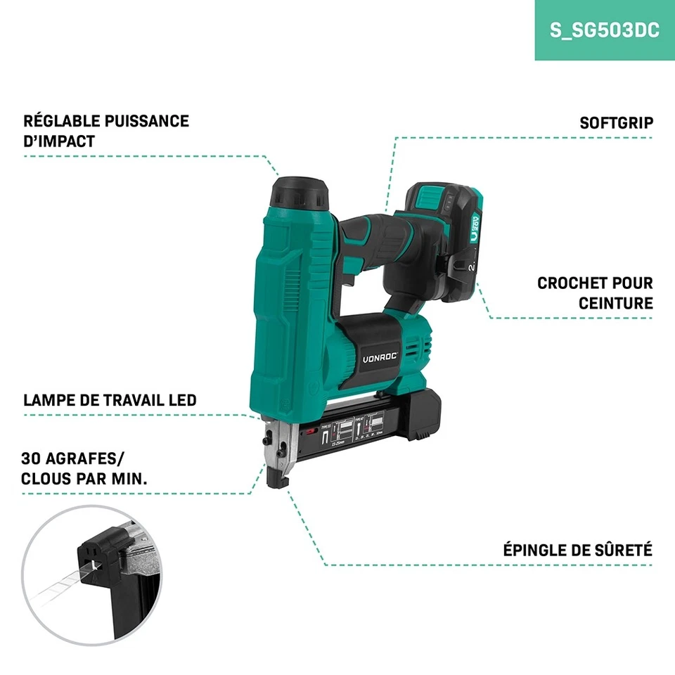 VONROC Agrafeuse 20V Sans Fil +1000 Clous/Agrafes - Photo 4/4