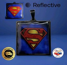 SUPERMAN NECKLACE BLACK PENDANT CHAIN REFLECTIVE STAINLESS STEEL 30MM.