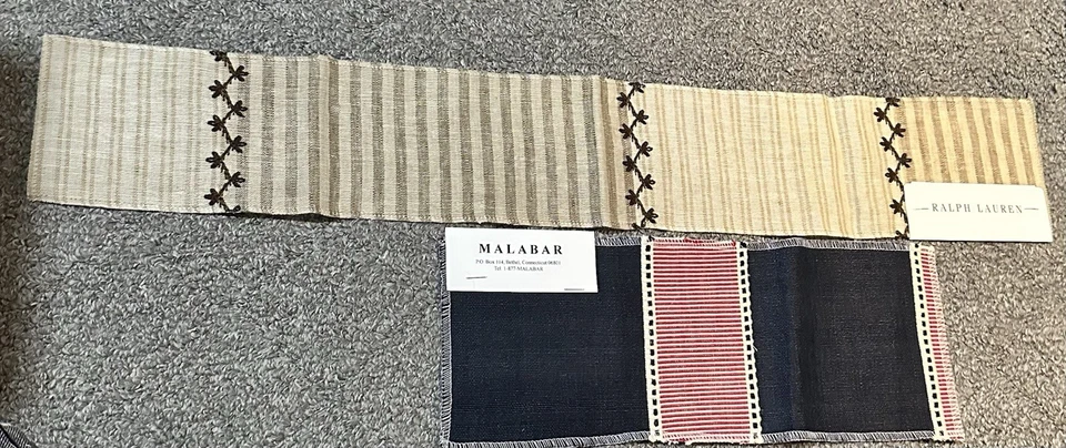 Lot of 9 Designer Fabric Samples Ralph Lauren Pindler Malabar Stripe Crafts  - Image 3 of 4