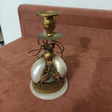 Antico Porta candela Campanello Francese Ottone Dorato Madreperla