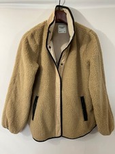 Abercrombie Fitch Sherpa Mock Neck Jacket Women's Sz Large Full Zip Tan Brown