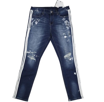 rue21 Premium Jeans Mens 32x32 Blue Skinny Supreme Flex Distressed Side Stripe