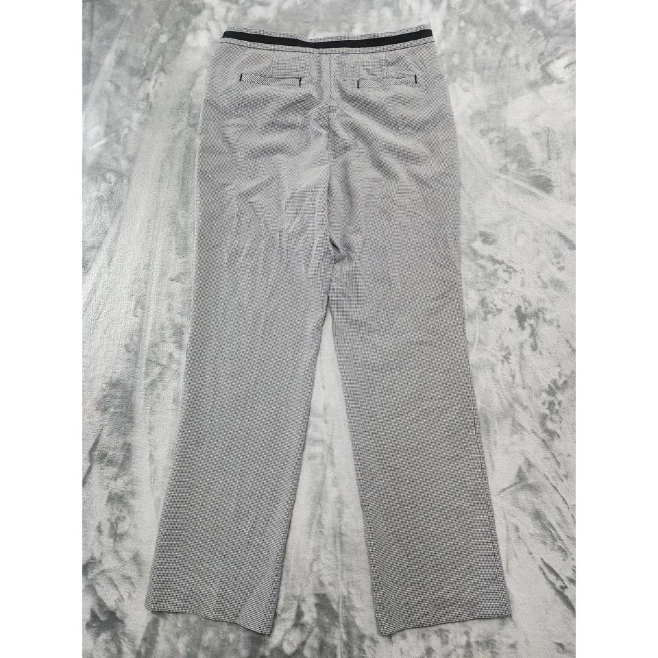 Pantalones Liz Claiborne para mujer 10 negros blancos pata de gallo Tabitha tiro alto recto Foto 3 de 4