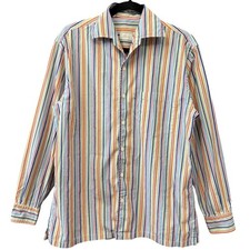 Brioni Bold Multicolor Stripe Button Down Shirt Italy Luxury Mens Small Resort