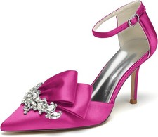 Pointed Toe White Wedding Shoes for Bride High Heels Satin Bridal Shoes...