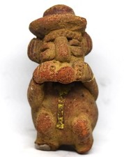 Antico fischietto in argilla precolombiano autentico intagliato a mano