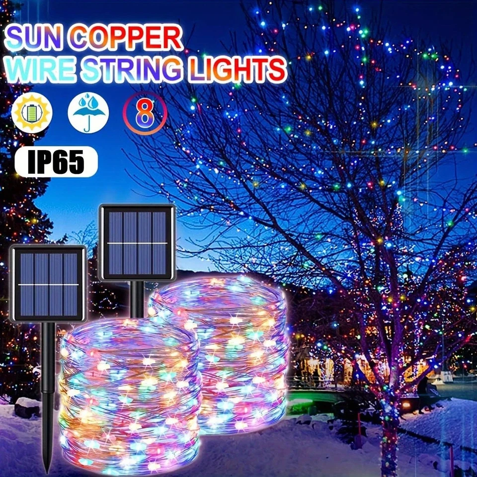 Solar String Lights LED Lights Waterproof Copper Wire Fairy Outdoor Garden Party - Image 2 of 4