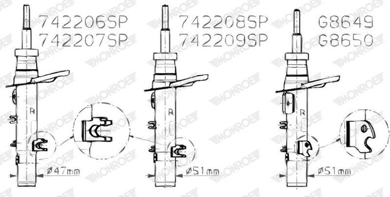 742207SP Shock Absorber Left Front 32mm Bore Diameter Fits Peugeot 2008 1 Monroe