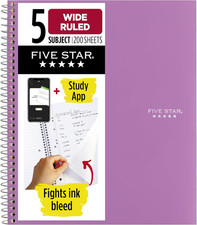 Spiral Notebook  Study App, 5 Subject, Wide Ruled Paper, 8" X 10-1/2", 200 Shee