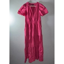 Quince Organic Cotton Puff Sleeve Tiered Midi Dress Pink Size S