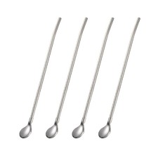 Pack of 4 Travel Portable 304 Stainless Steel Straw Spoon Long Handle Stirrer
