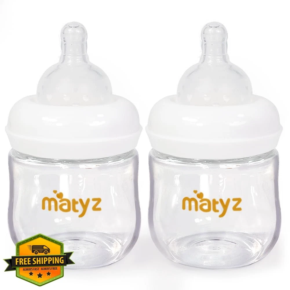 Matyz 2pk 4oz Glass Baby Bottles White