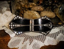 Genuine Art Deco Era Black Celluloid Paste Stone Belt Buckle Signed BTE S.G.D.G.