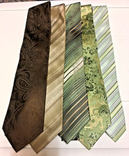 5 Green, Beige Brown Men s Designer Ties - 100 Silk - Paisley Stripes